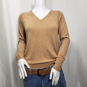 Lightweight V-Neck Sweater - Basic Layer in Neutral Tan Women's S
